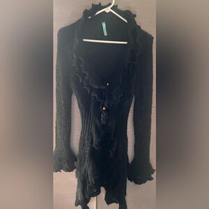 Black Ruffle Bell Sleeve Cardigan Whimsigoth Y2K Goth OS